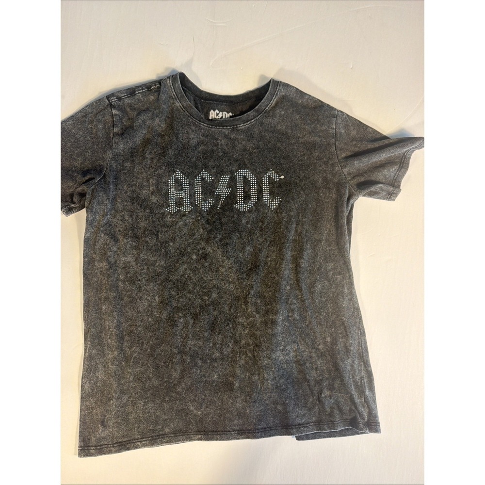 AC/DC Studded Embellished Black Acid Wash Women's Plus Size S (4-6) T-shirt